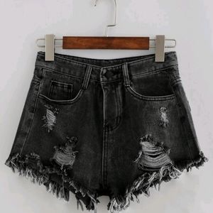 SHEIN L: Bleach Wash Distressed Denim Shorts